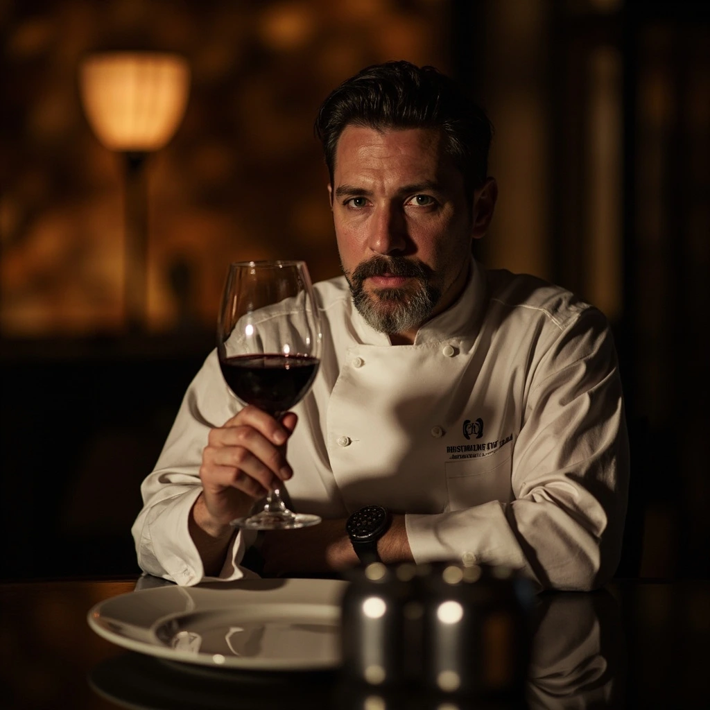Portrait éditorial d'Adrien Lavoine, sommelier-résident du Restaurant Vertige, dans la salle de dégustation